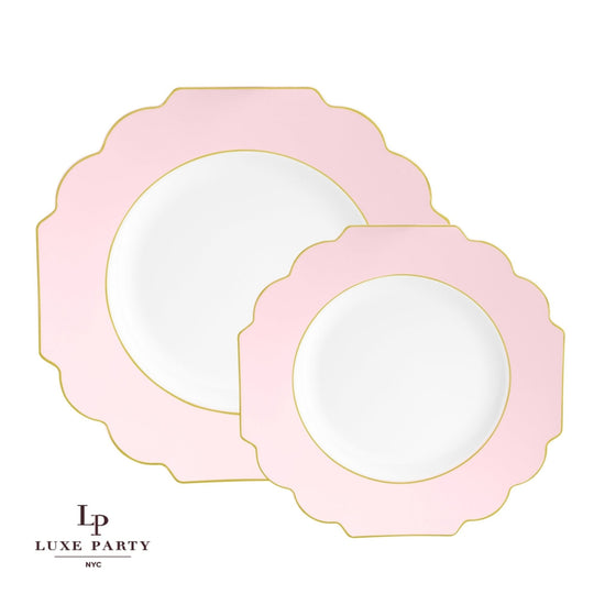 Scalloped Blush & Gold Plastic Dinner Plates