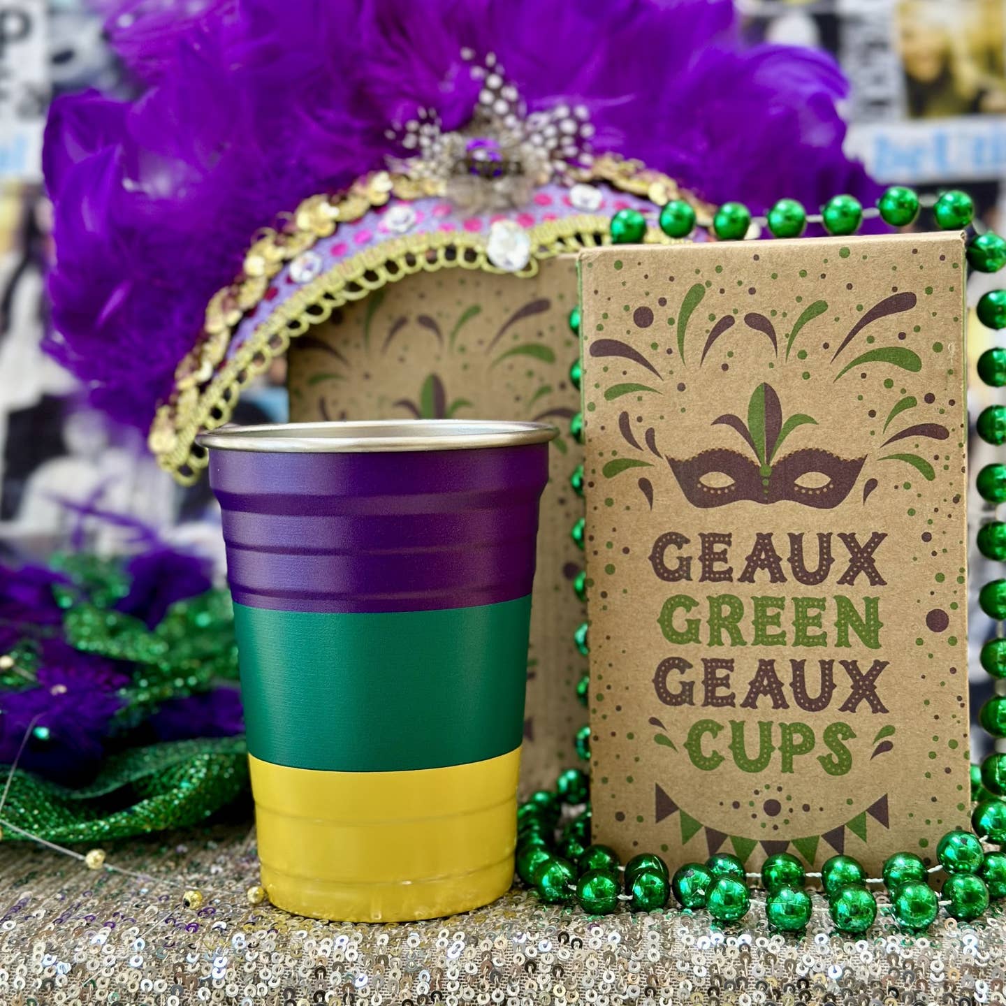 Stainless Steel Mardi Gras Geaux Cups