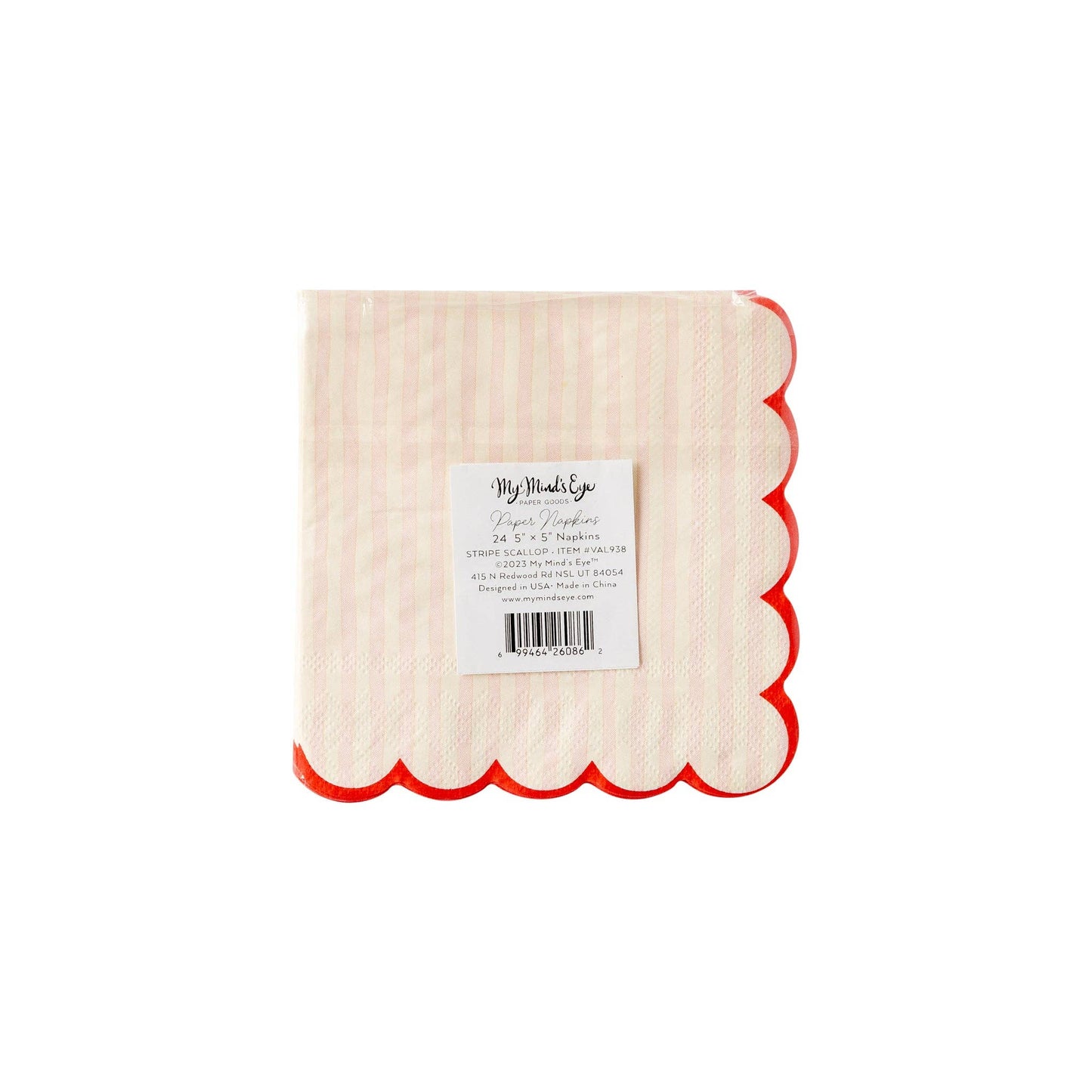 Pink Stripe Scallop Cocktail Napkin