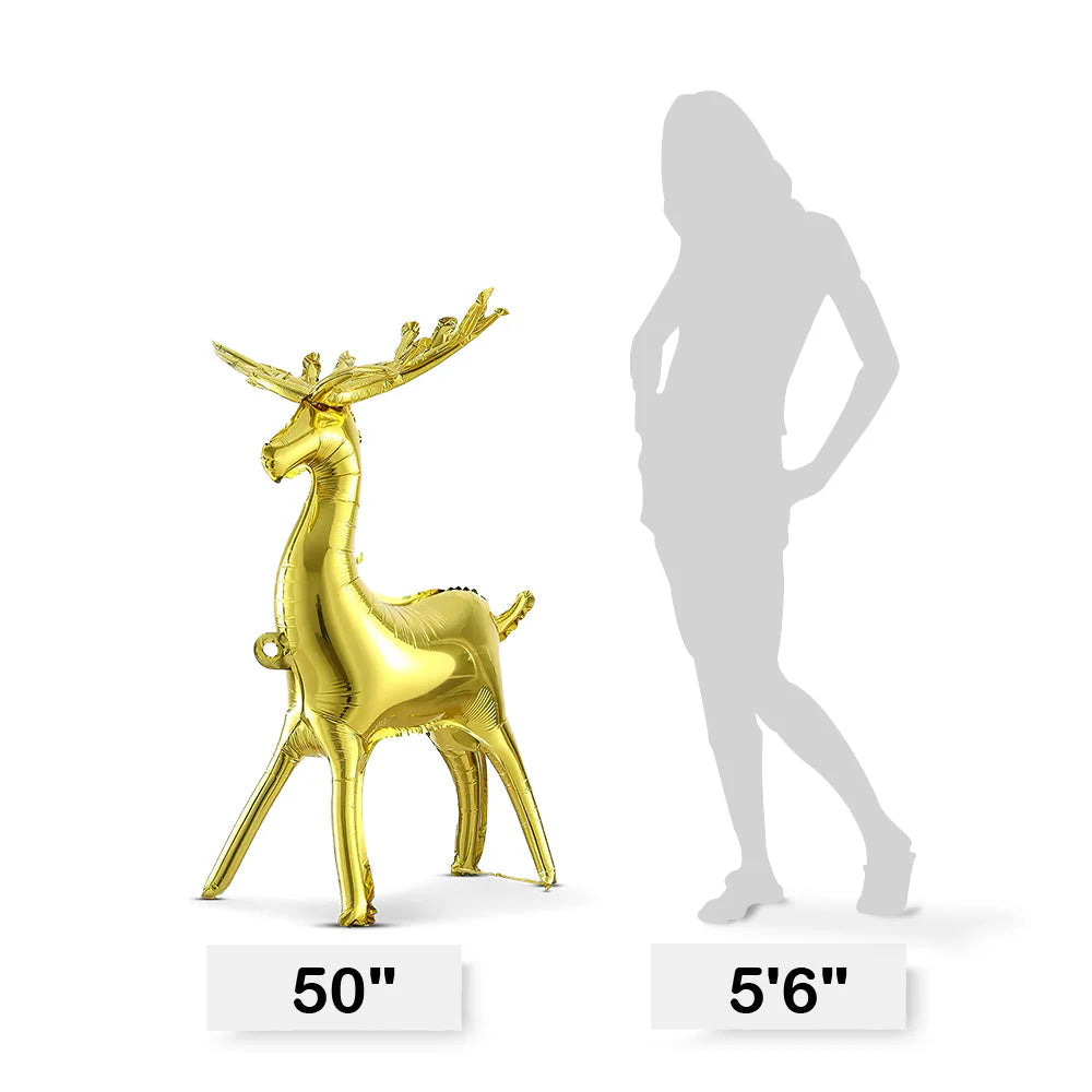 50" Gold 3D Standing Reindeer Mylar