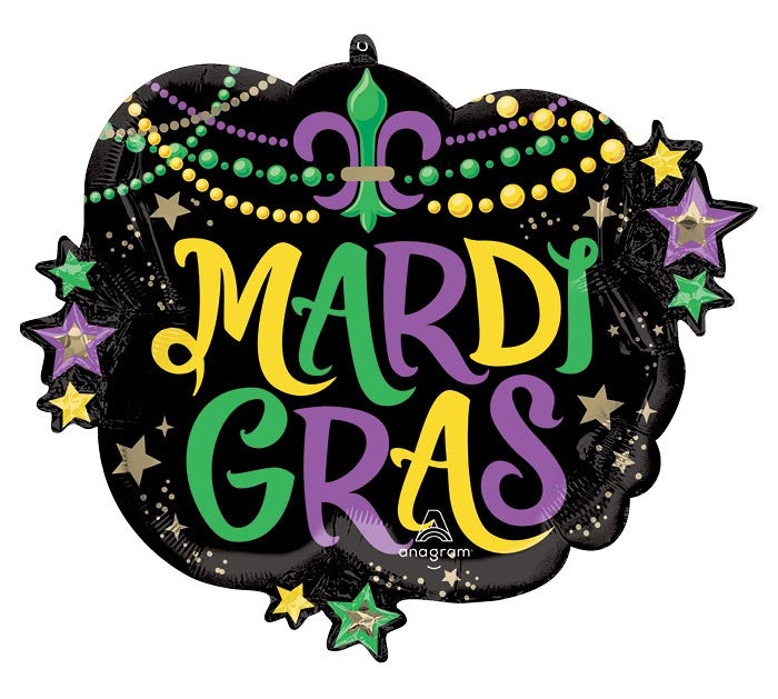 28" Mardi Gras Glittering Beads Mylar Shape