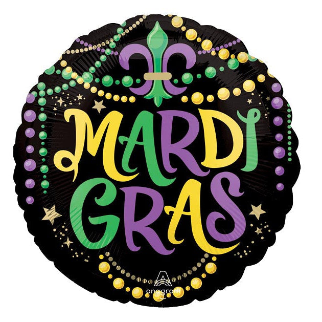 17" Mardi Gras Glittering Beads Mylar