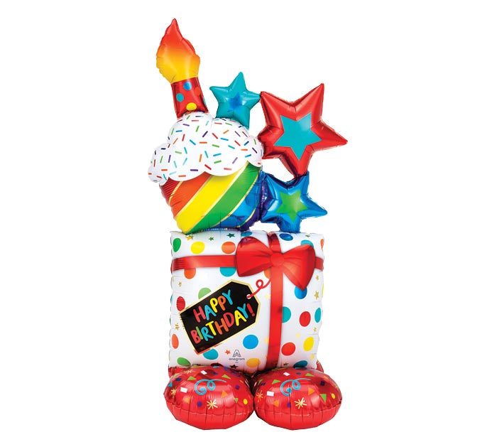 Load image into Gallery viewer, 55&amp;quot; Birthday Cake and Present Stacked Airloons

