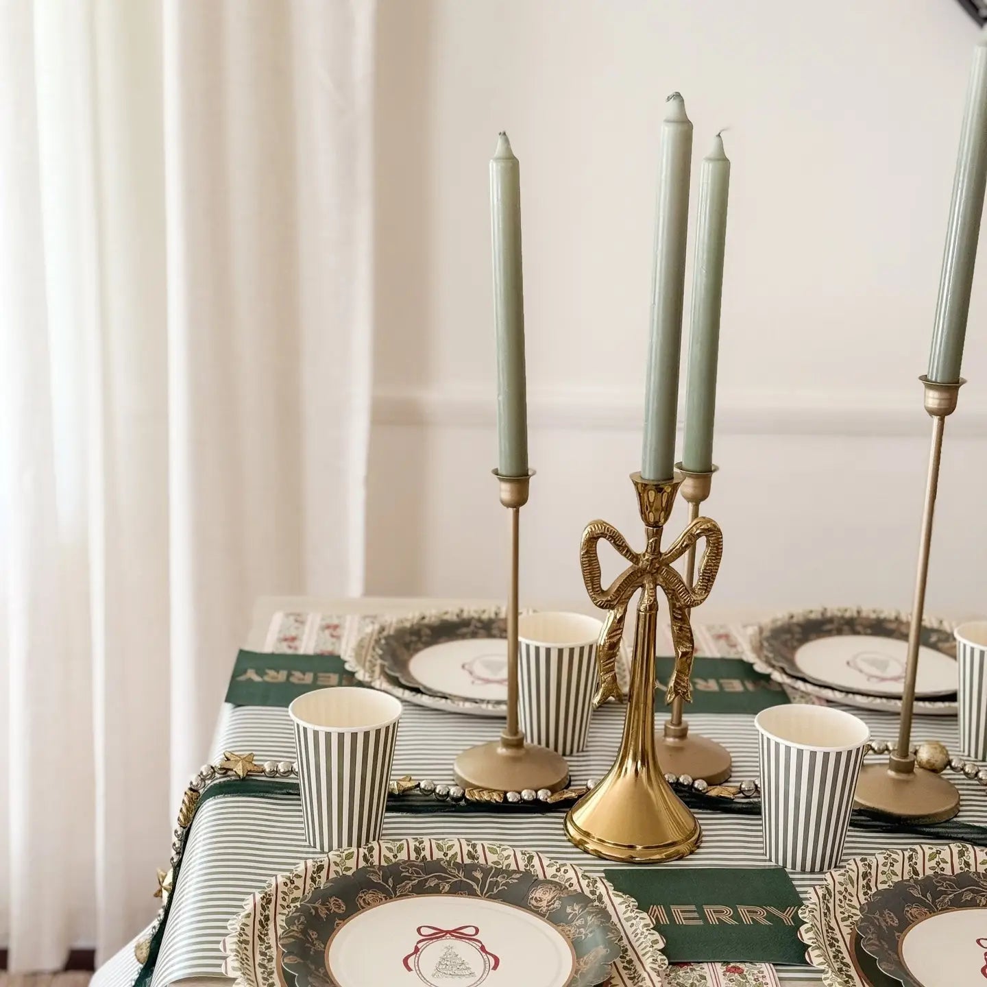 Green Skinny Stripes Table Runner