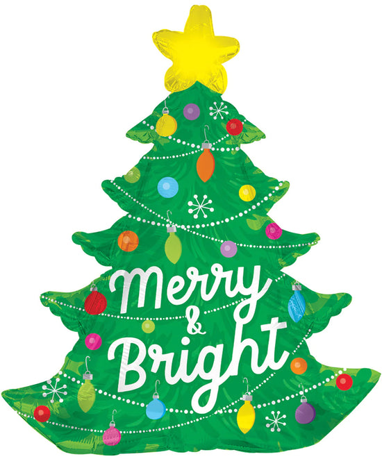 Load image into Gallery viewer, 36&amp;quot; Merry &amp;amp; Bright Tree Mylar Balloon
