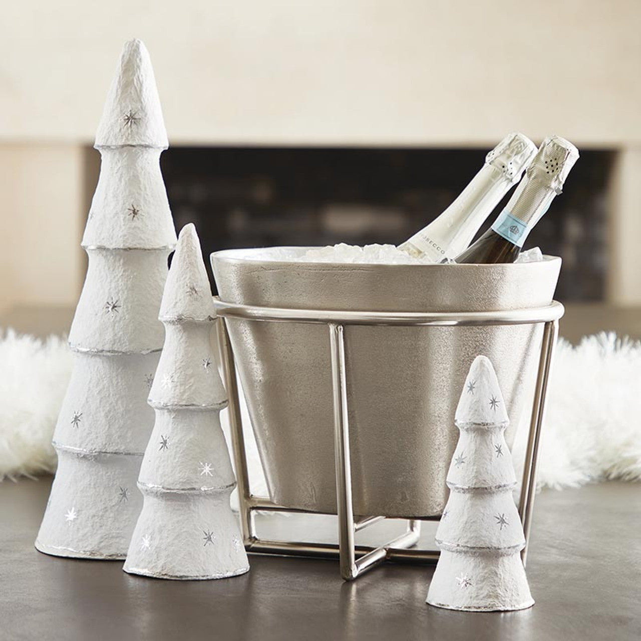 White and Silver Paper Mache Tree Set