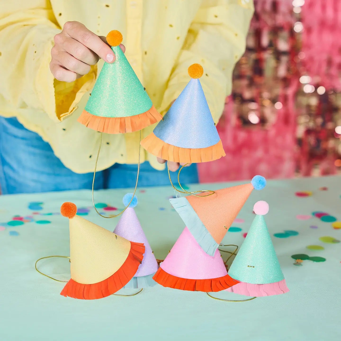 Mini Glitter Fringe Party Hats