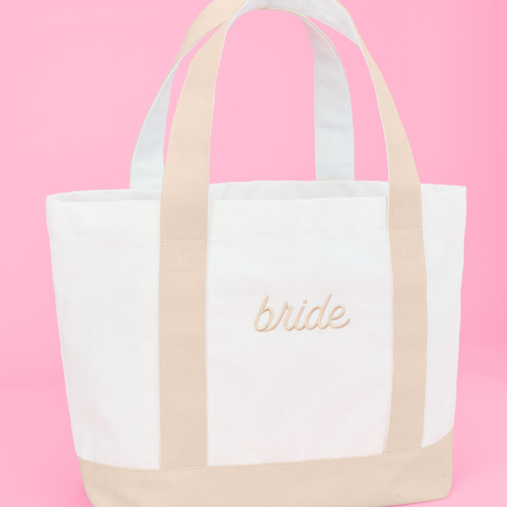 Beige Bride Embroidered Tote Bag