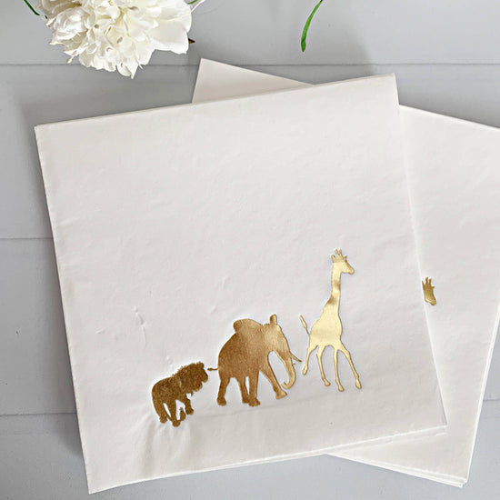 Gold Safari on White Luncheon Napkins