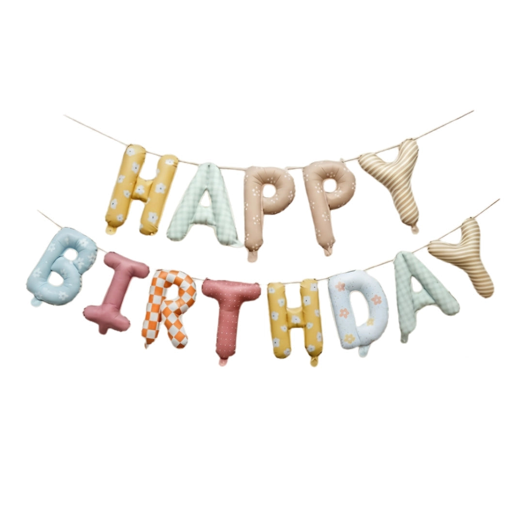 Retro Happy Birthday Mylar Balloon Banner
