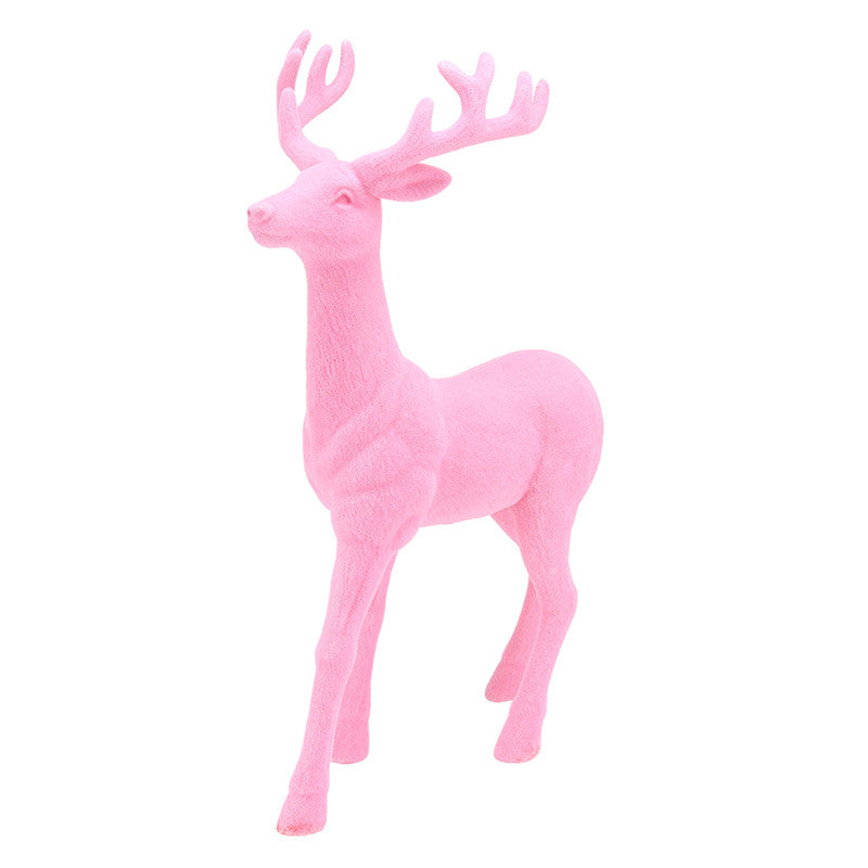 18" Pink Standing Flocked Deer