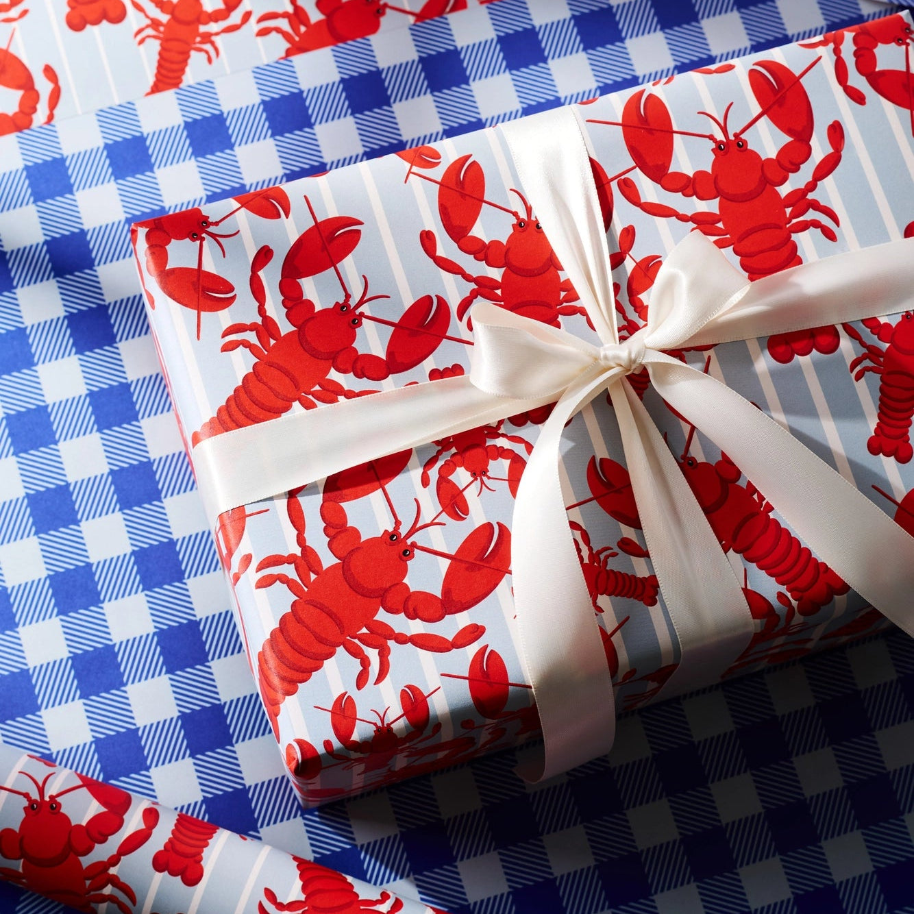 Crawfish and Blue Gingham Gift Wrap Sheets