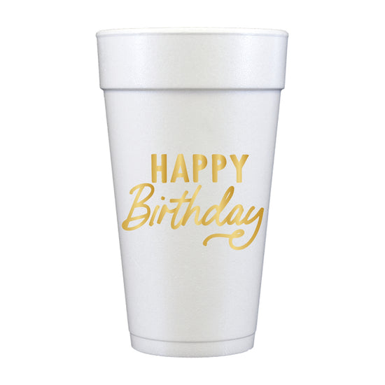 Happy Birthday Gold Foam Cups