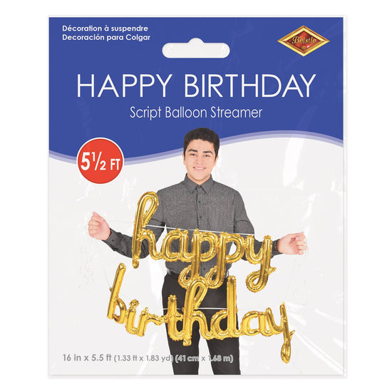 Gold Script Happy Birthday Balloon Streamer