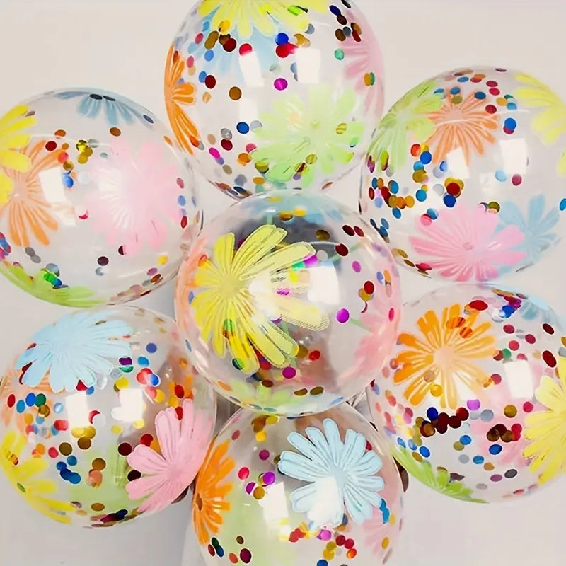 Flower Latex Balloons with Confetti - Set of 3