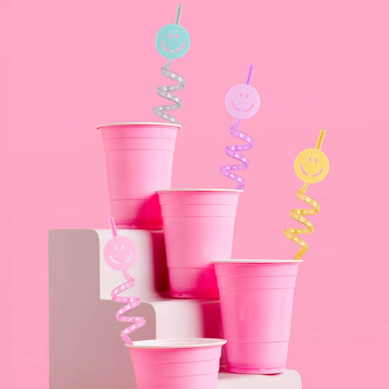 Reusable Pastel Smiley Straws