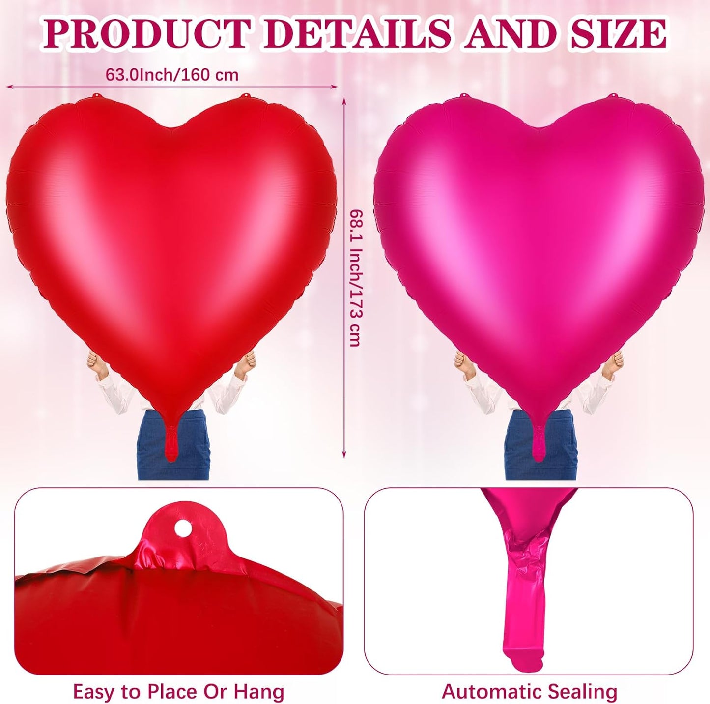 63" Rose Red Heart Mylar