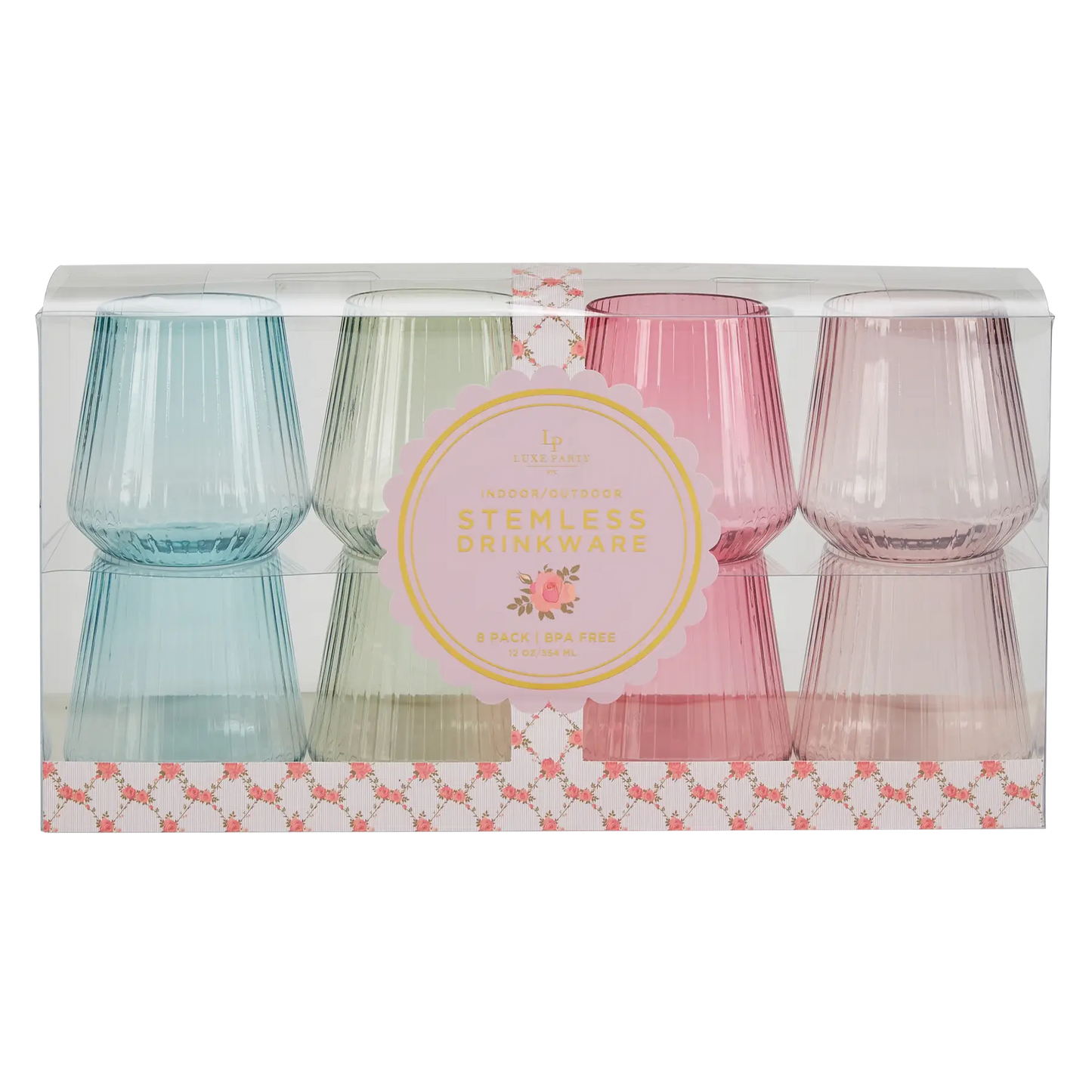 Pastel Ribbed Stemless Wine Glass Set