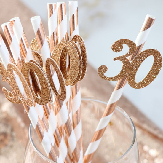 Rose Gold 30th Birthday Straws
