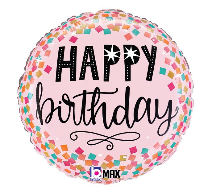 18" Pink Confetti Birthday Mylar Balloon