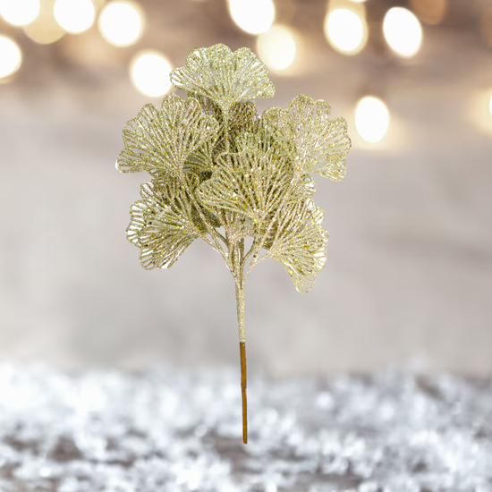 Gold and Silver Glitter Leaves Pick