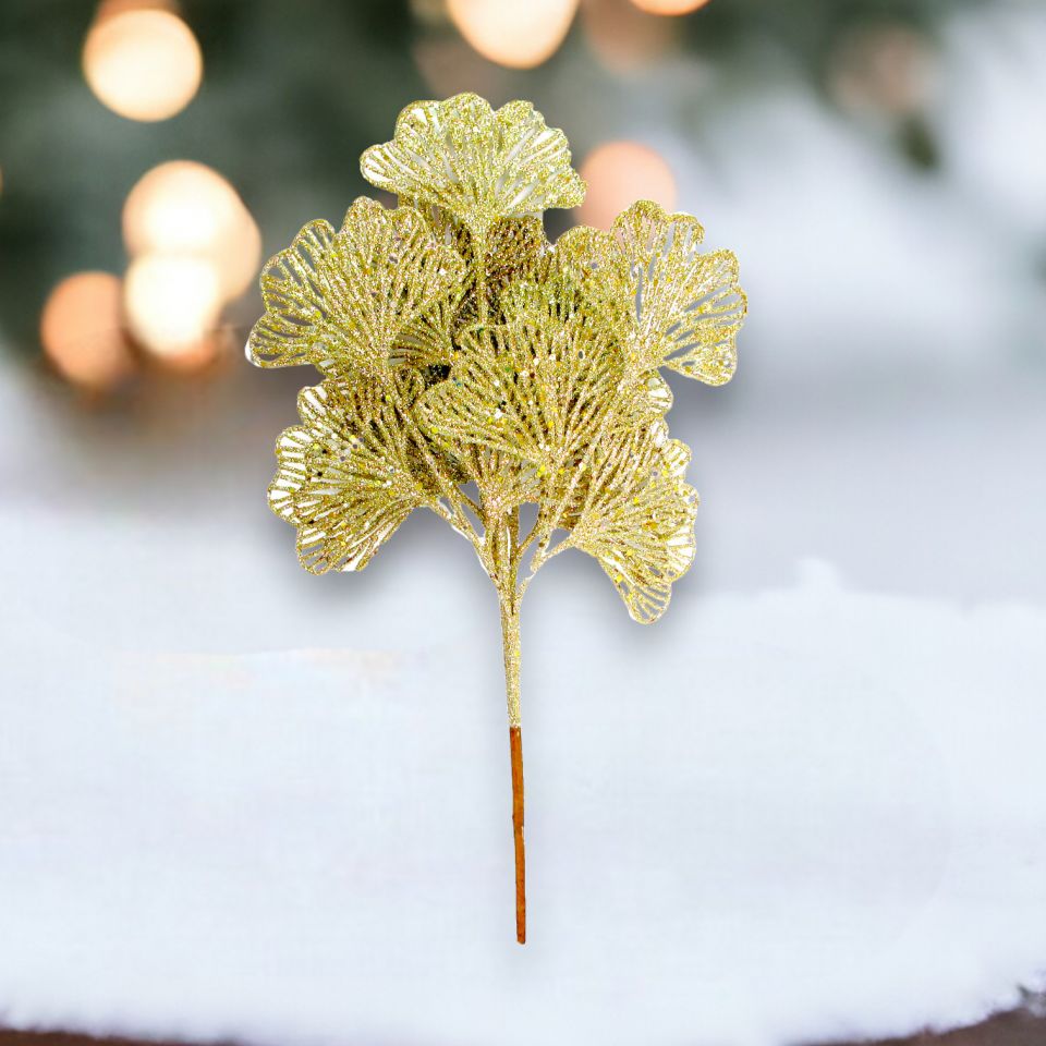 Gold and Silver Glitter Leaves Pick
