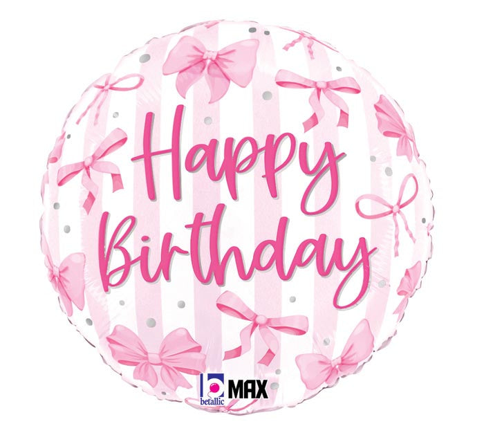 18" Pink Bow HBD Mylar Balloon