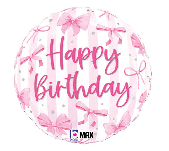18" Pink Bow HBD Mylar Balloon