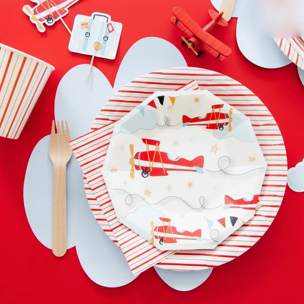 Red Fine Stripe Dinner Plates