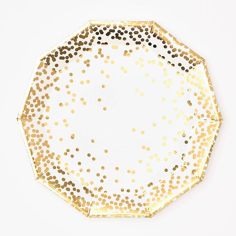 Gold Confetti Decagon Disposable Plates