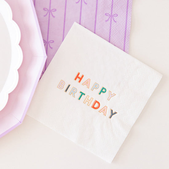 Blanc White Happy Birthday Cocktail Napkins