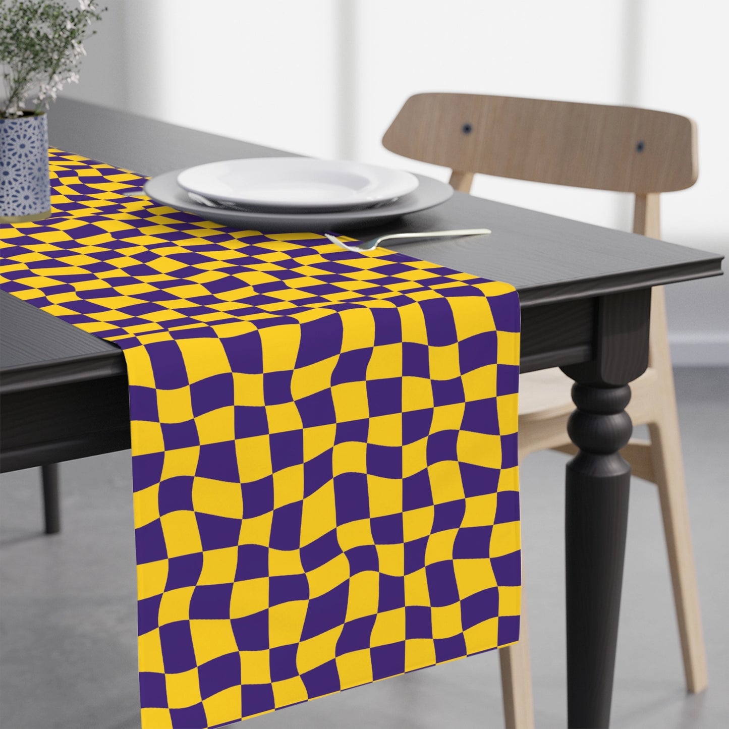 Purple and Gold Checkerboard Table Runner