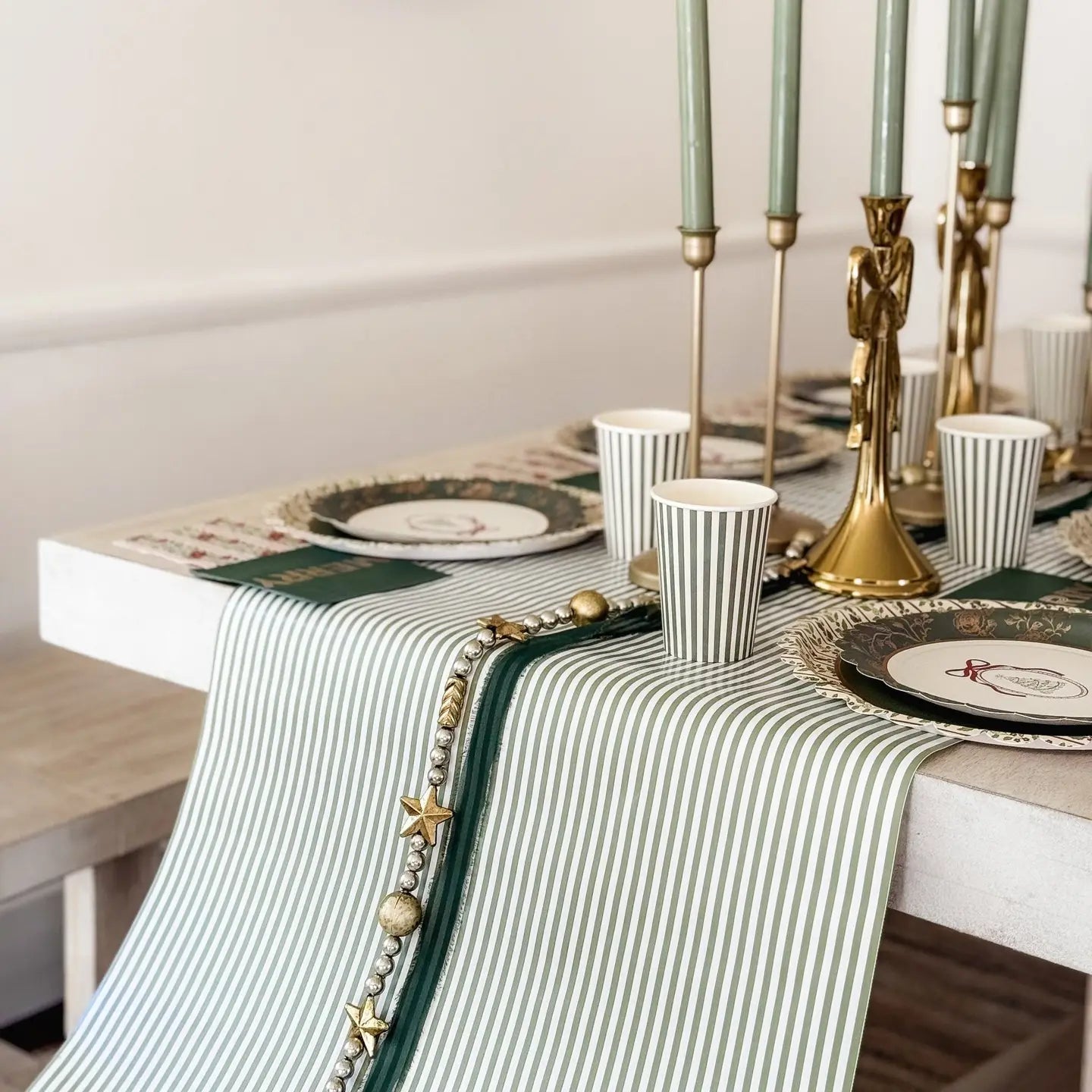 Green Skinny Stripes Table Runner