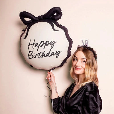 18" Black Bow Happy Birthday Mylar