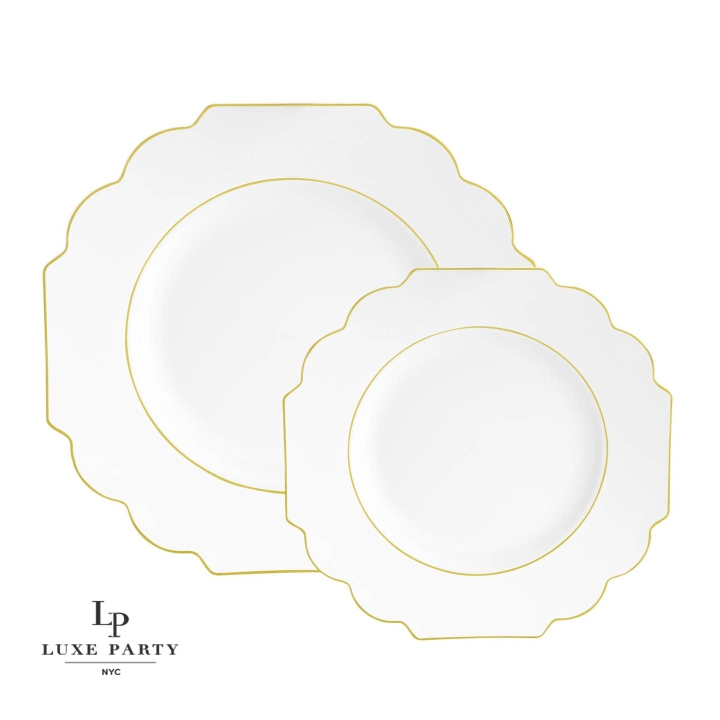 Scalloped White and Gold Rim Dinner Plates