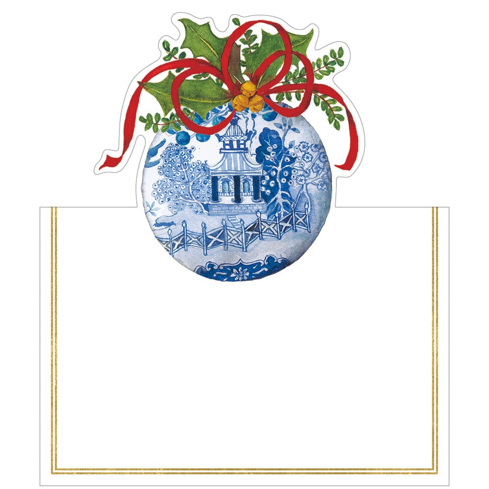 Blue & White Ornament Foil Place Cards