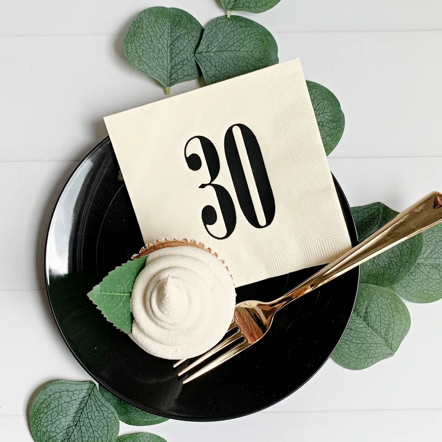 30 Cream & Black Napkins