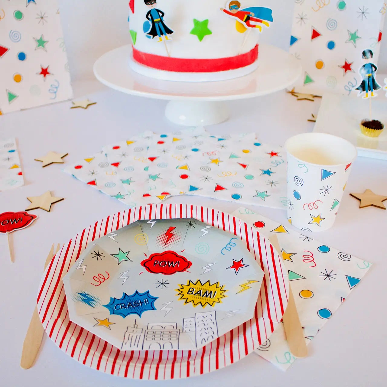 Red Fine Stripe Dinner Plates