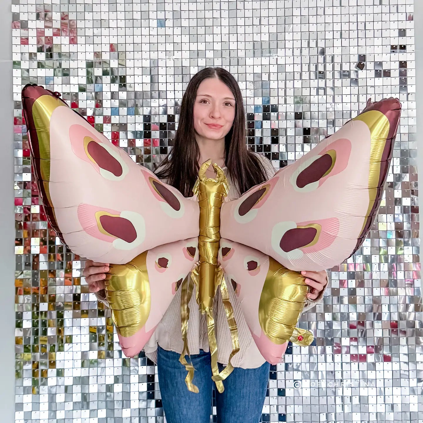 49" Wearable Pink & Gold Butterfly Wings Mylar