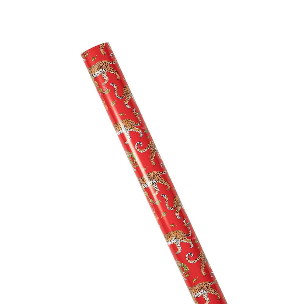 Christmas Leopards Red Wrapping Paper Roll