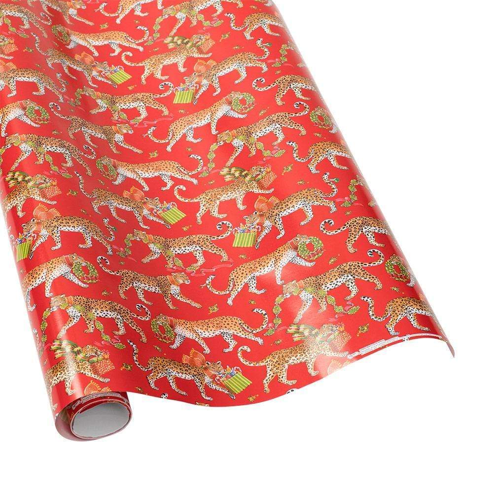 Christmas Leopards Red Wrapping Paper Roll