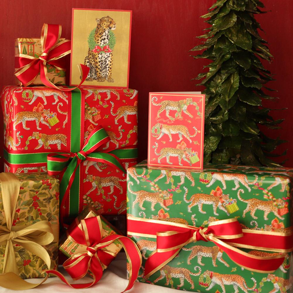 Christmas Leopards Red Wrapping Paper Roll