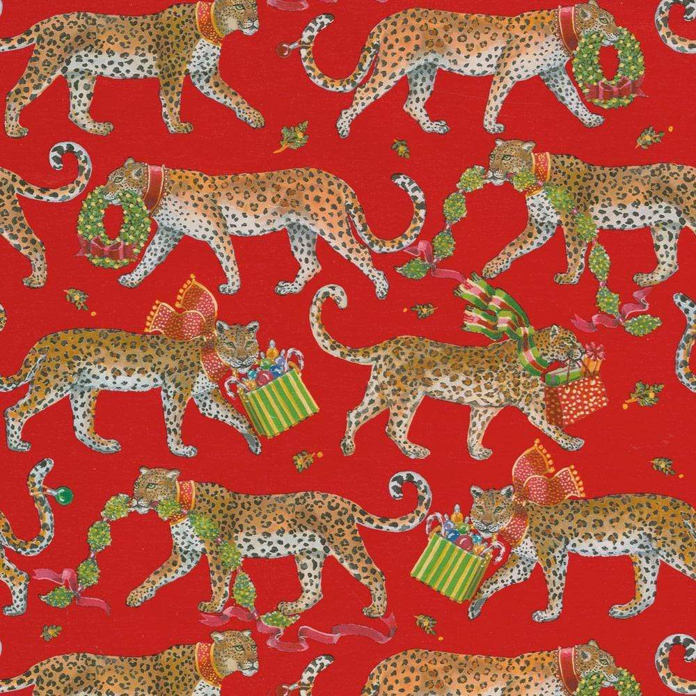 Christmas Leopards Red Wrapping Paper Roll