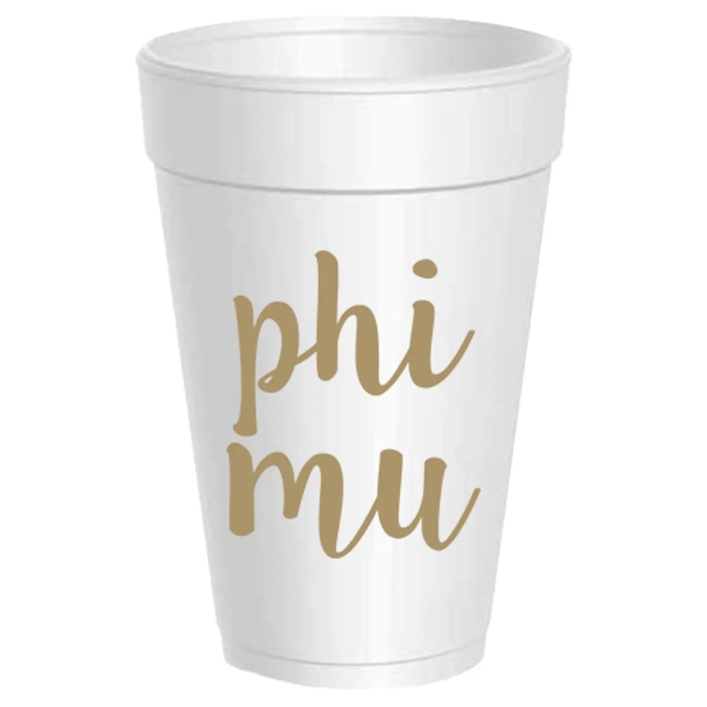 Gold Script Phi Mu Foam Cups