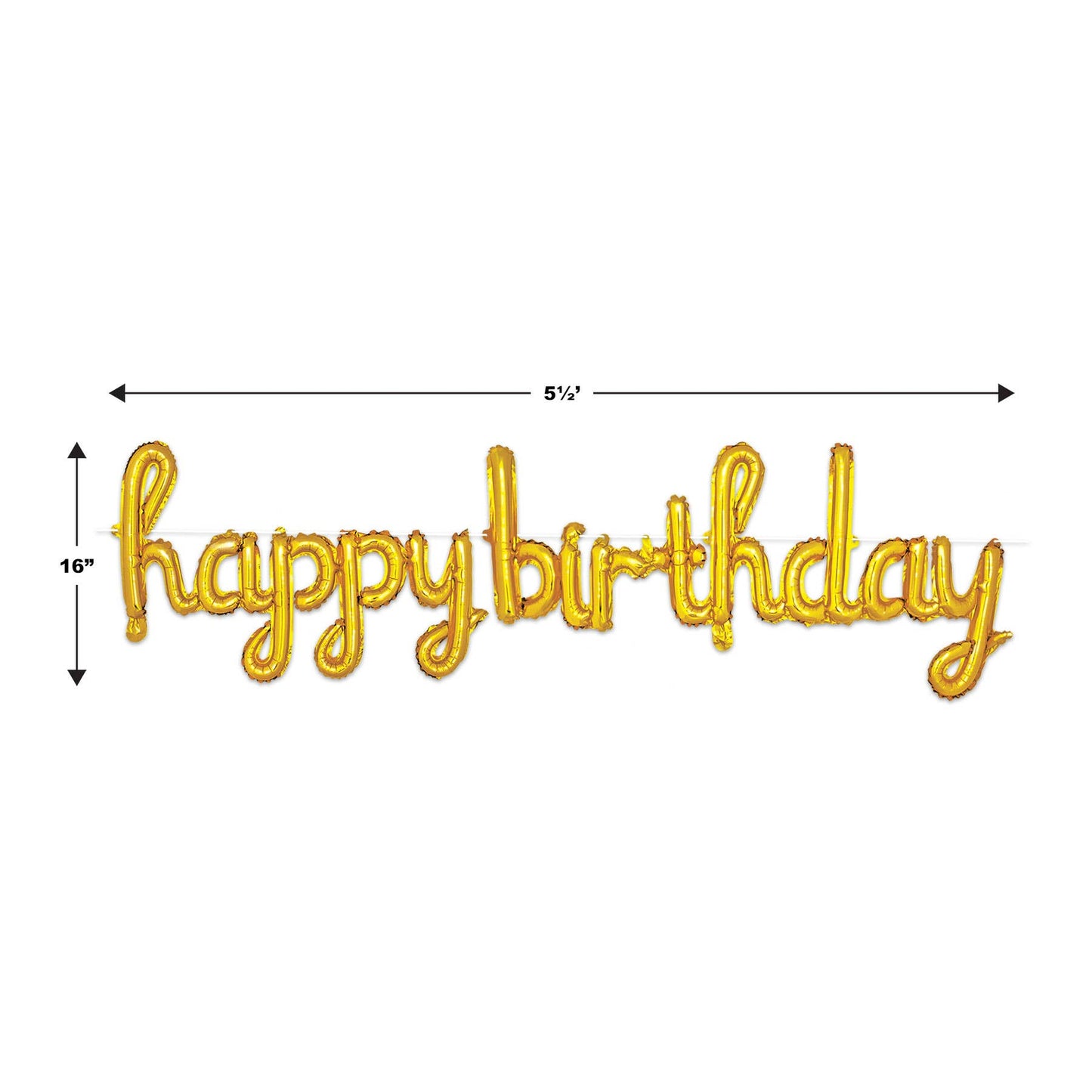 Gold Script Happy Birthday Balloon Streamer