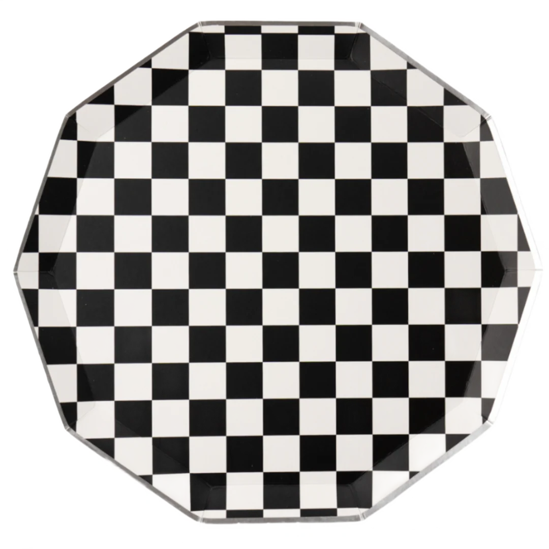 Black & White Checkered Large Plates
