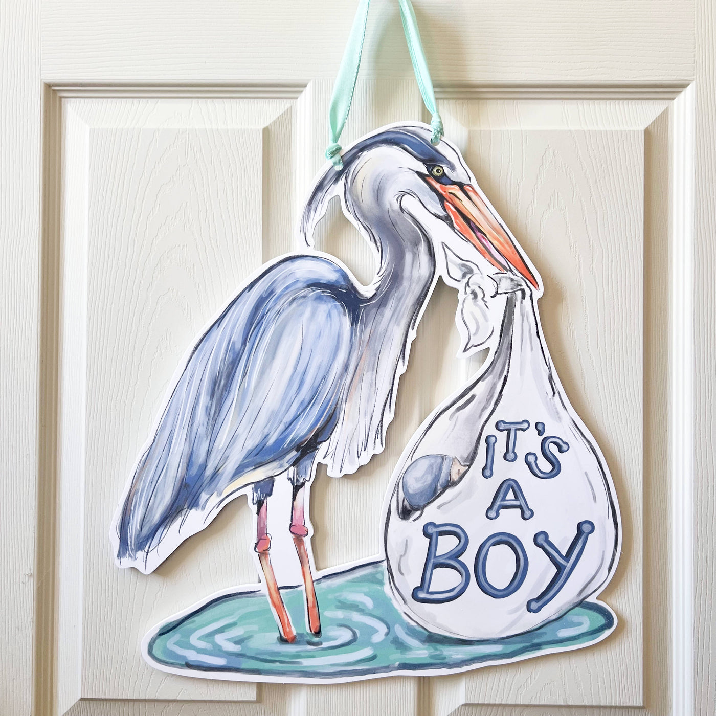 It's A Boy Blue Heron Door Hanger