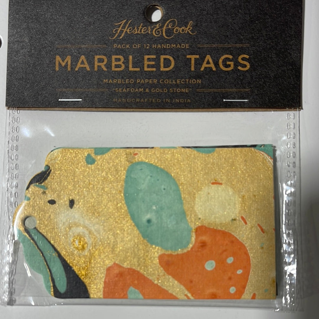 Load image into Gallery viewer, Seafoam &amp;amp; Gold Stone Marbled Tags
