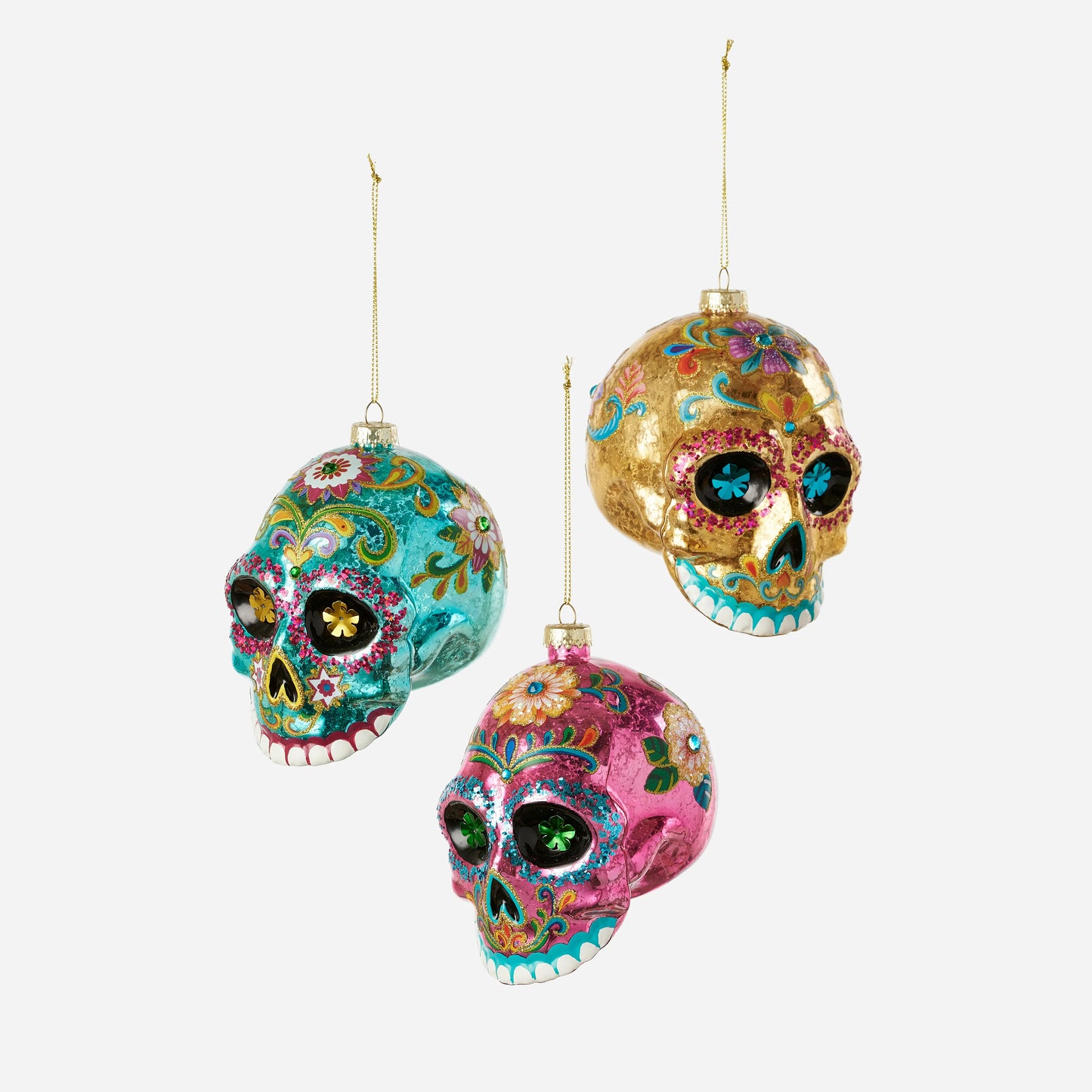 Sugar Skull Glass Ornament
