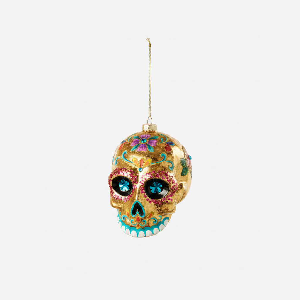 Sugar Skull Glass Ornament
